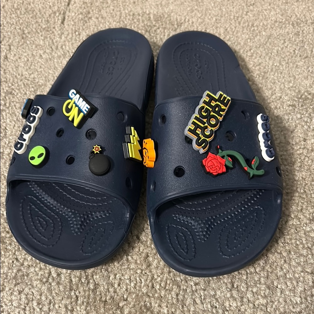 CROCS Blue Sandals with Decorative Charms